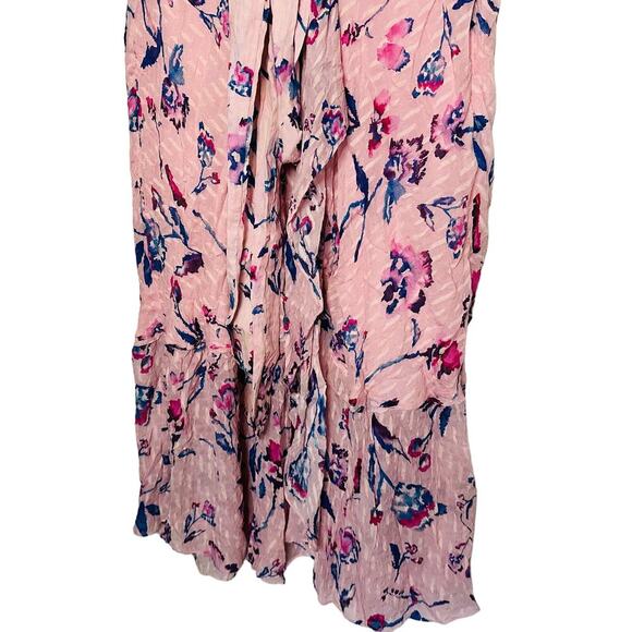 TANYA TAYLOR Pink Floral Silk Wrap Short Sleeve Ruffle V-Neck Midi Dress Size 20 - Picture 5 of 14